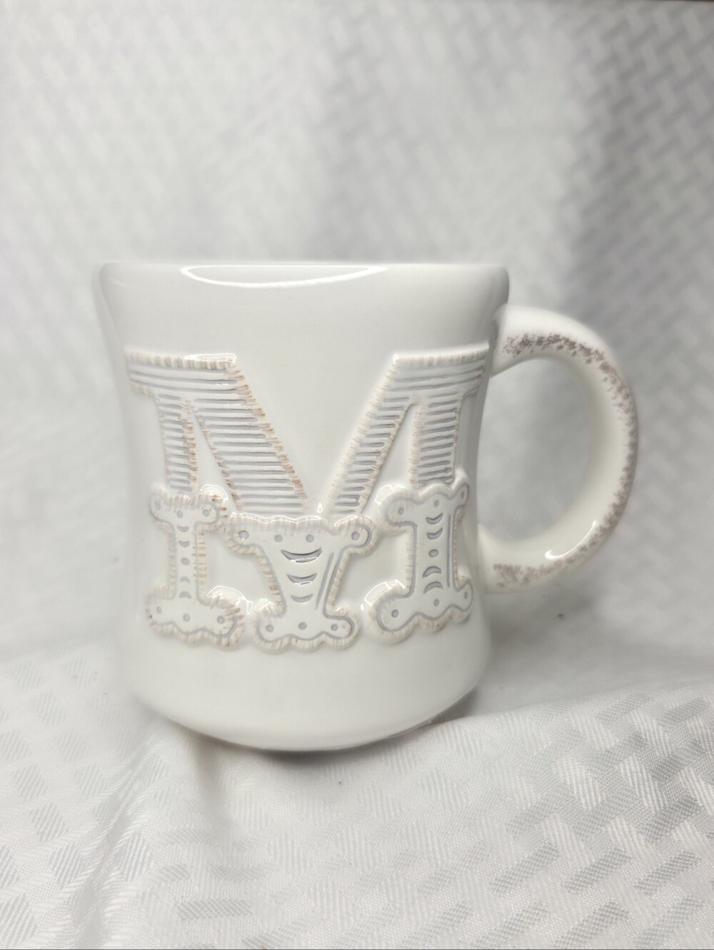 Hallmark Stephen Carter Mug Monogram M Initial White Wash Pottery Coffee Cup NWT